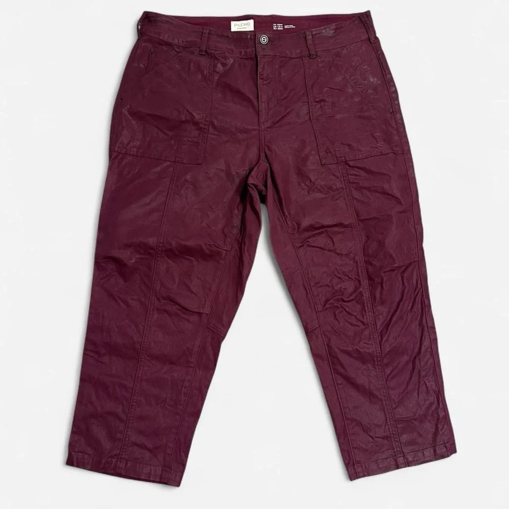 Pilcro Faux Leather Burgundy Pants - Picture 2 of 5